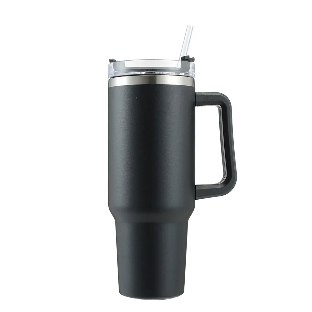 Cafe Insulated Tumbler Straw Stainless Steel Coffee Termos Cup In-Car Vacuum Flasks Portable Water Bottle 40oz Mug With Handle