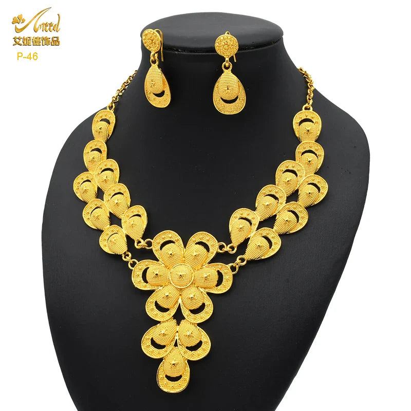 ANIID African 24K Gold Plated Jewelry Sets For Women 2PCS Set