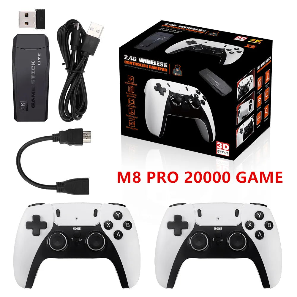New M8 PRO Video Game Console 2.4G Double Wireless Controller Game Stick 4K 20000 Games 64GB Retro Games Boy Christmas Gift