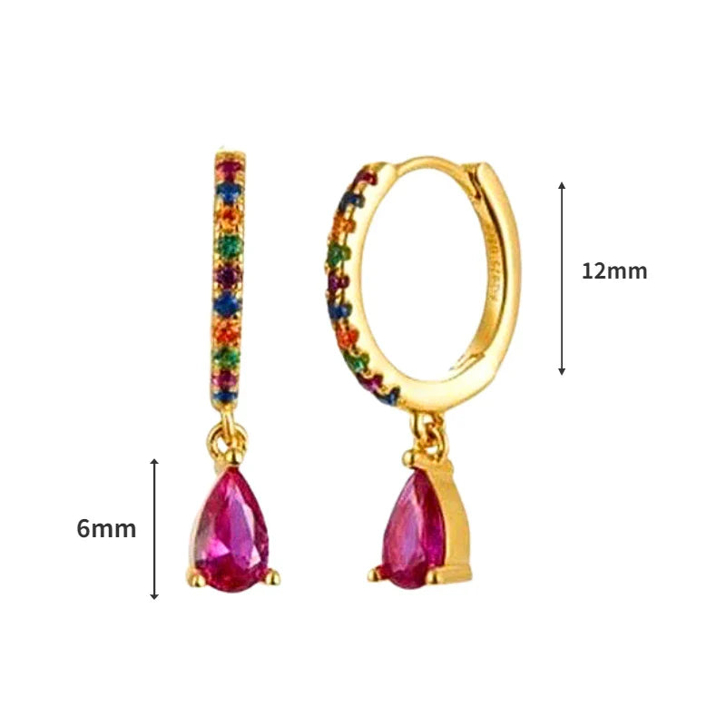 925 Sterling Silver Ear Needle Rose colors Zircon Hoop Geometric Pendant Earrings for women Luxury Fashion Wedding Jewellery2023