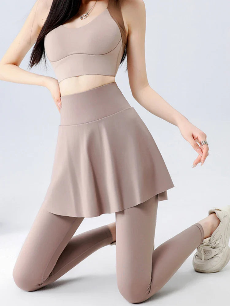 2024 Yoga Women High Waist Slim Hip Lifting Running Fitness Shark Pants Sports Outwear Fake Two Piece Skirt Pants Women Clothing