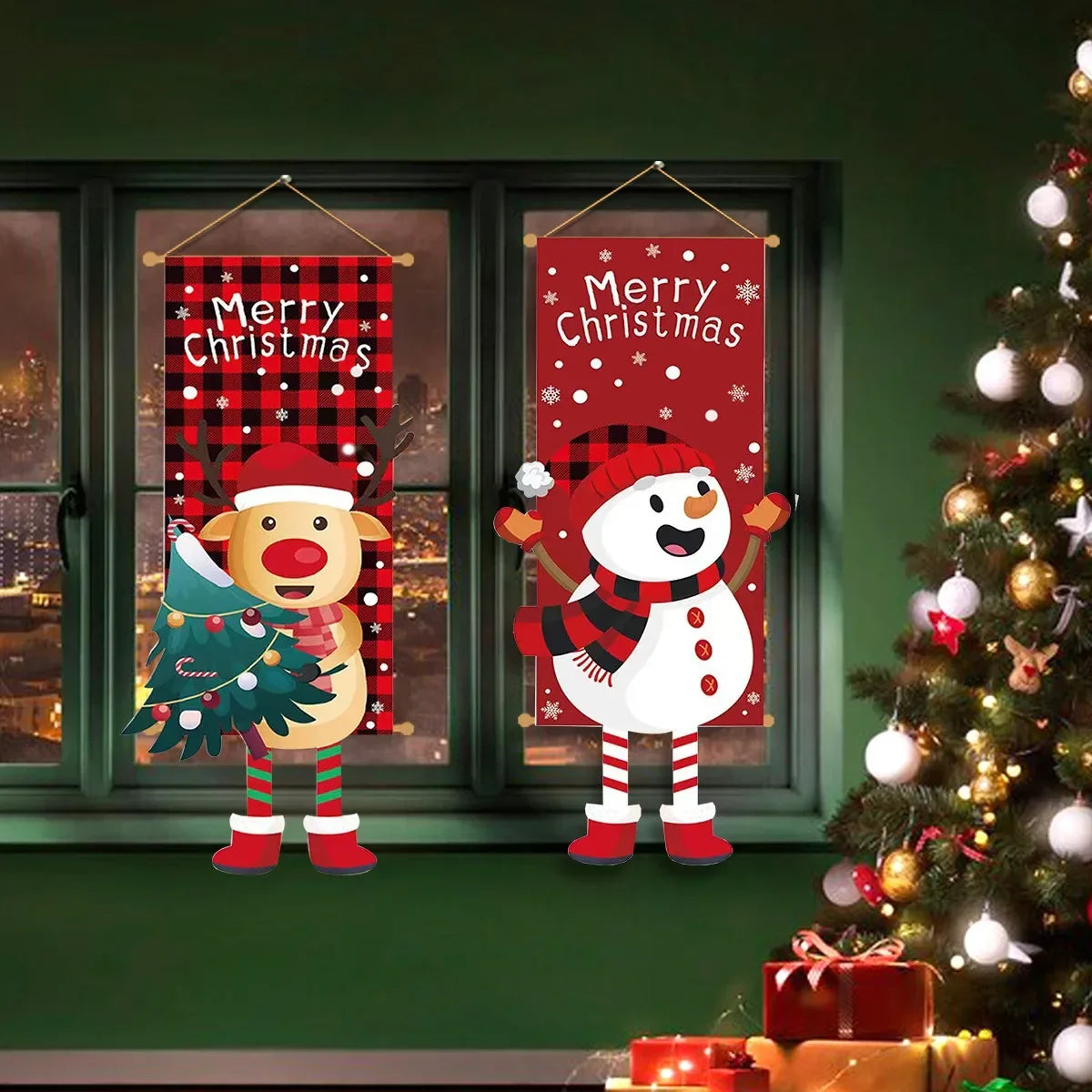Christmas Long Leg Doll Hanging Banner Cartoon Santa Claus Snowman Elk Ornaments Xmas Bar Mall Decor Merry Christma 2024