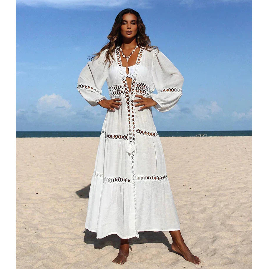 Bikini Cover Up Lace Hollow Crochet Swimsuit Beach Dress Women 2024 Summer Ladies Cover-Ups Bathing Suit Beach Wear Tunic
