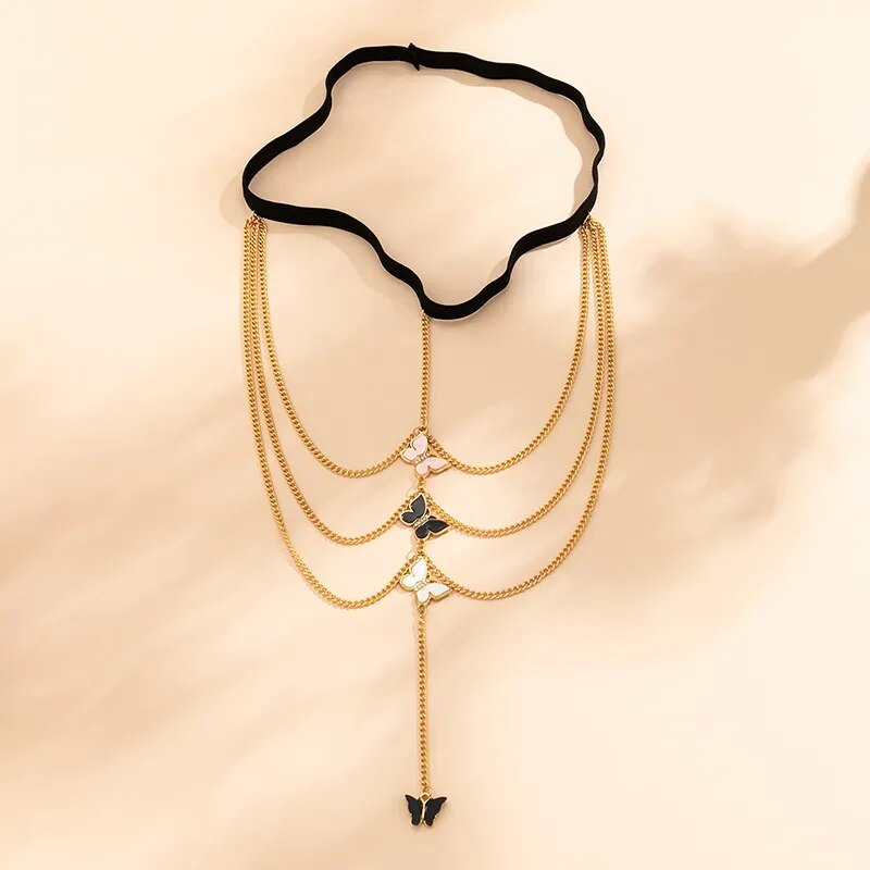 New Fashion Female Insect Butterfly Leg Chain For Women Body Jewelry Beach Style Ladies Gold Color Metal Multilayer Thigh Chain