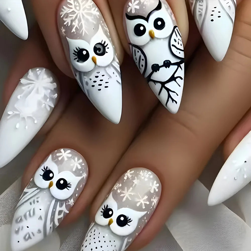 24pcs Long Ballet Christmas False Nails Cute Gingerbread Xmas Tree Fake Nails Women Wearable Full Cover European Press on Nails