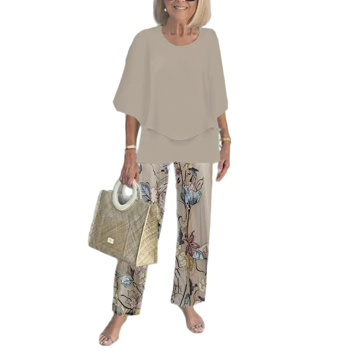Summer Fashion New 2 piece Sets Women o-neck Sleeve print Pants Suits Casual Loose Irregular Top Wide Leg Pant two piece Set