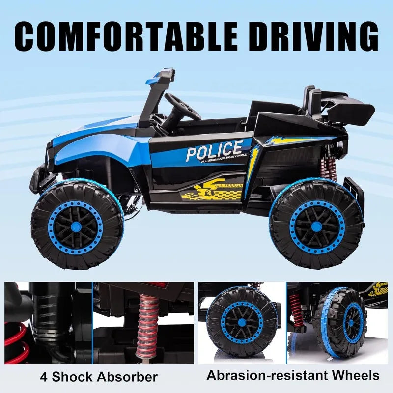24V Ride on Toys for Boys & Girls 2 Seater Ride On Car for Kids, 6.21 Mph Max Speed, 4 Spring Suspension (Black & Blue)