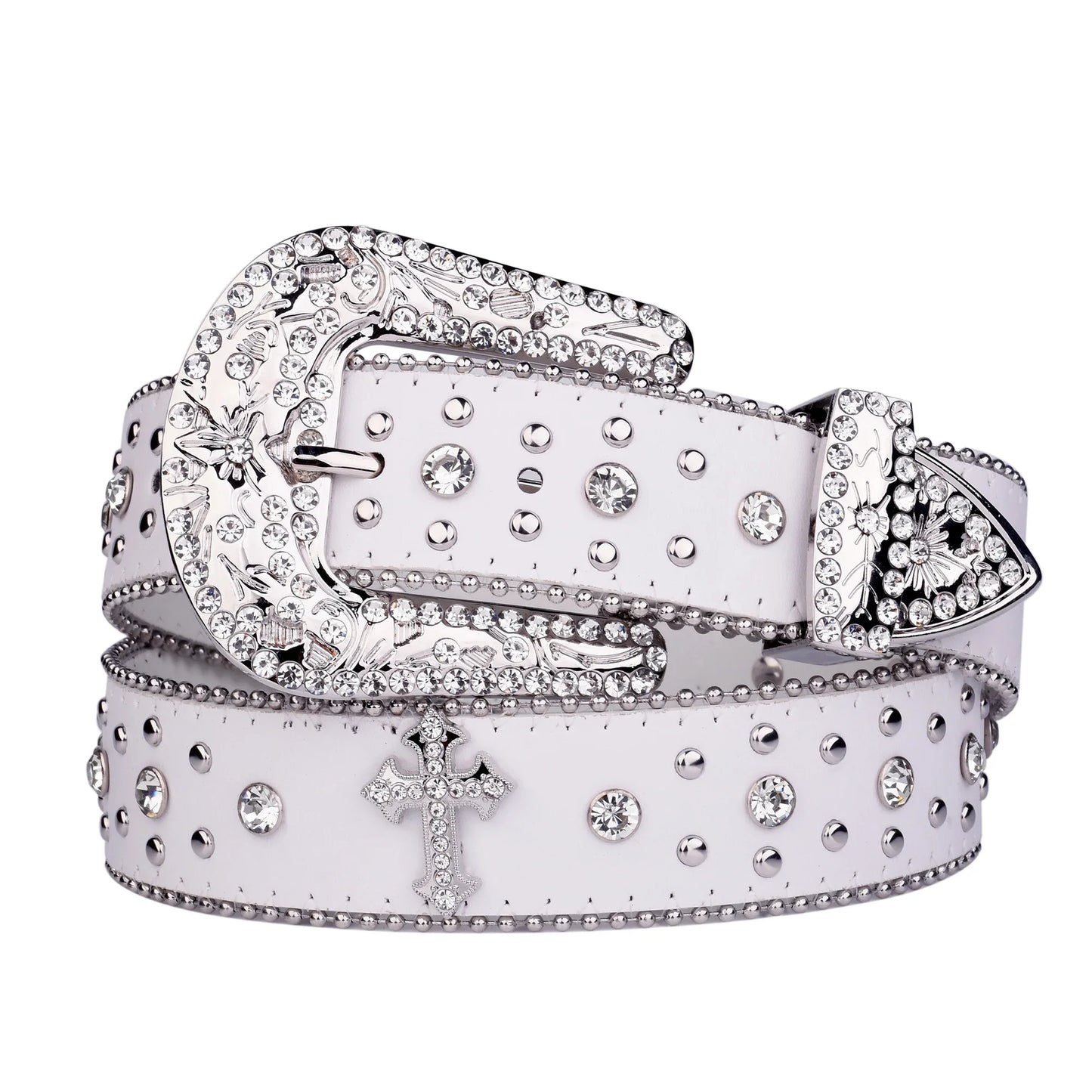 Punk Rhinestone White Belt female male fashion western jeans female jeans jewelry fashion design Y2K Jeans Belt