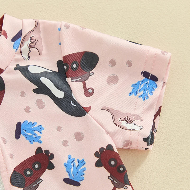 Citgeett Summer Kids Boys Short Sleeve Swimsuit Print Ziper Swimwear Bathing Suit Romper Clothes