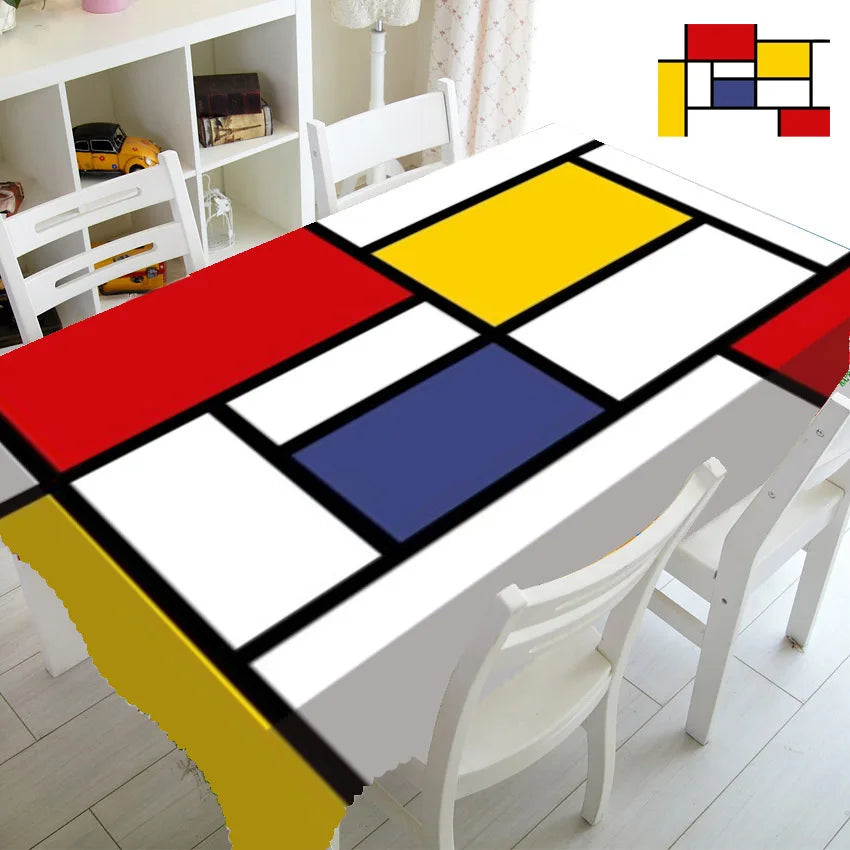 Modern Abstract Mondrian Pattern Tablecloth Table Cover Cloth Rectangle Square Minimalist Geometric Home Kitchen Decor