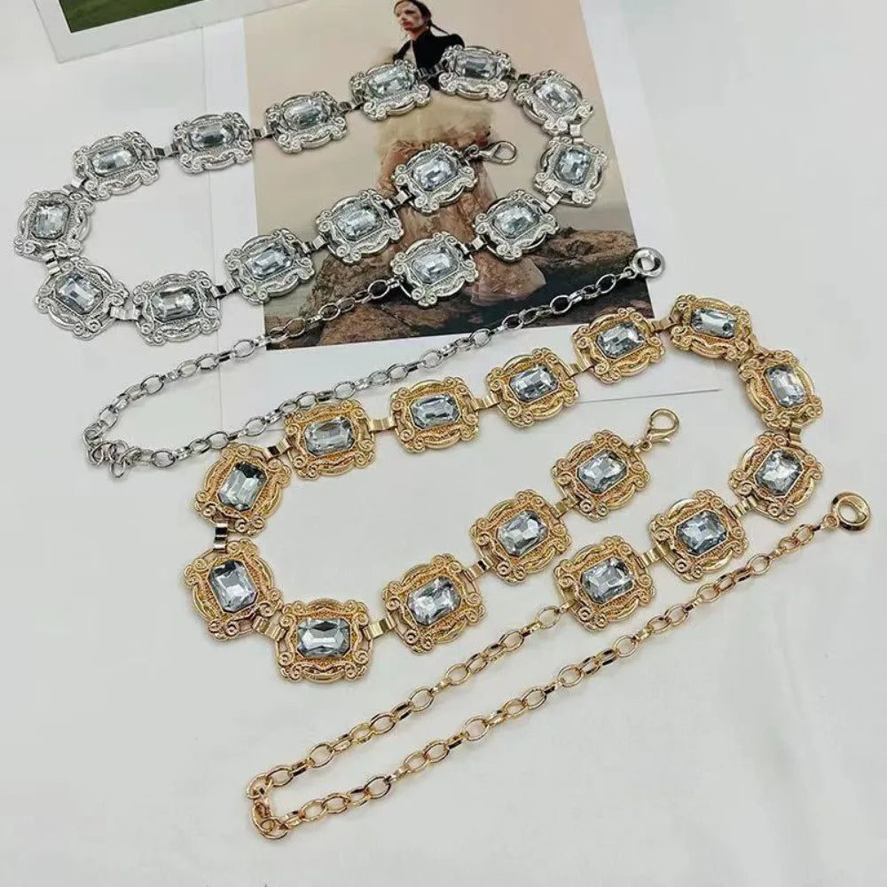 New fashion ladies belt, casual retro ladies belt, versatile acrylic crystal metal chain ladies belt , LR1573