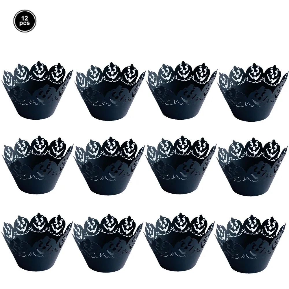 12pcs Halloween Black Bat Cupcake Wrappers Cupcake Liners Ghost Halloween Cupcake Decorations Halloween Themed Party Supplies