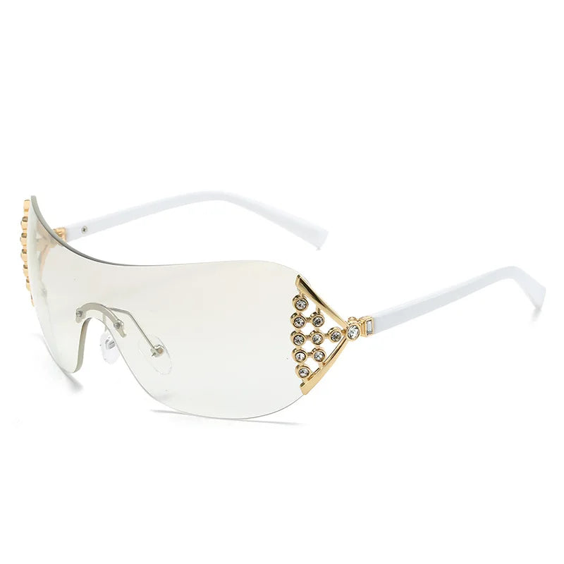Luxury One-Piece Rimless Sunglasses Oversized Diamond Brand Designer Sun Glasses for Women Steampunk Eyewear UV400 Oculos De Sol