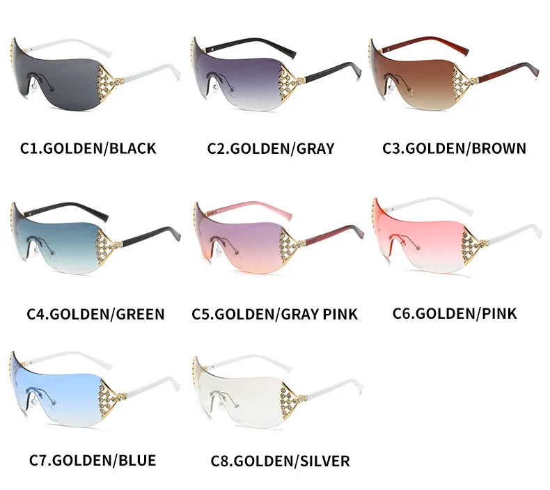 Luxury One-Piece Rimless Sunglasses Oversized Diamond Brand Designer Sun Glasses for Women Steampunk Eyewear UV400 Oculos De Sol
