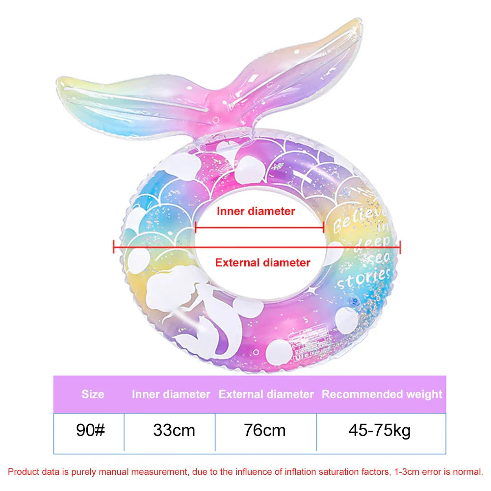 Summer Mermaid Tail Swimming Ring Colorful Inflatable Pool Float Pool Floaties Beach Swimming Party Toys for Kids