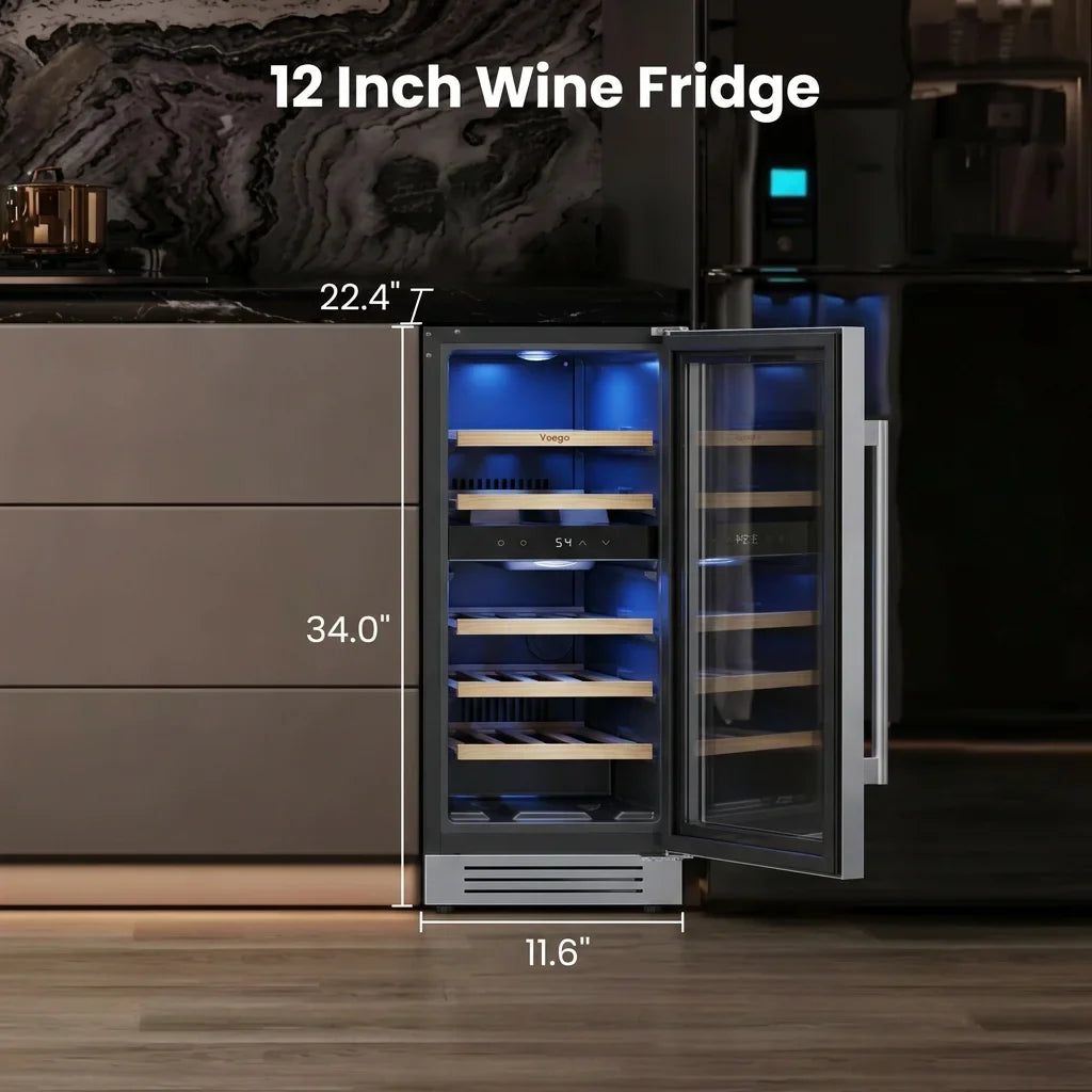 Wine Fridge Cooler 12 Inch Wine Fridge Hold 17 Bottles, Wine Refrigerator Glass Door Built-in Wine Storage Cabinet For Home Kitchen Bar
