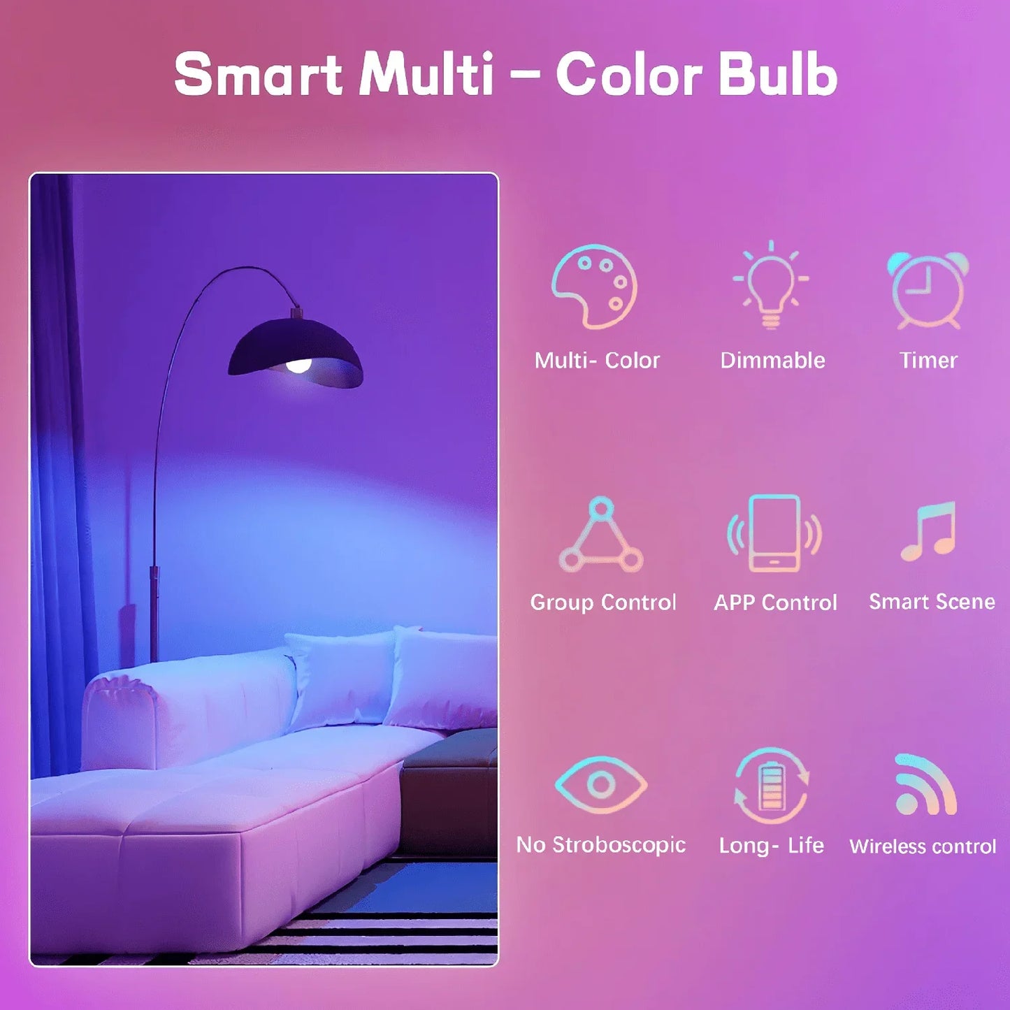 4pcs, Smart Bulbs, Smart Light Bulbs RGBCW LED Color Changing BuIbs Smart Home Devices With Dimmable Music Sync, Led Lights For Bedroom Wireless Light Bulbs With App Control, Suitable For Scenarios Such As Bedrooms And Living