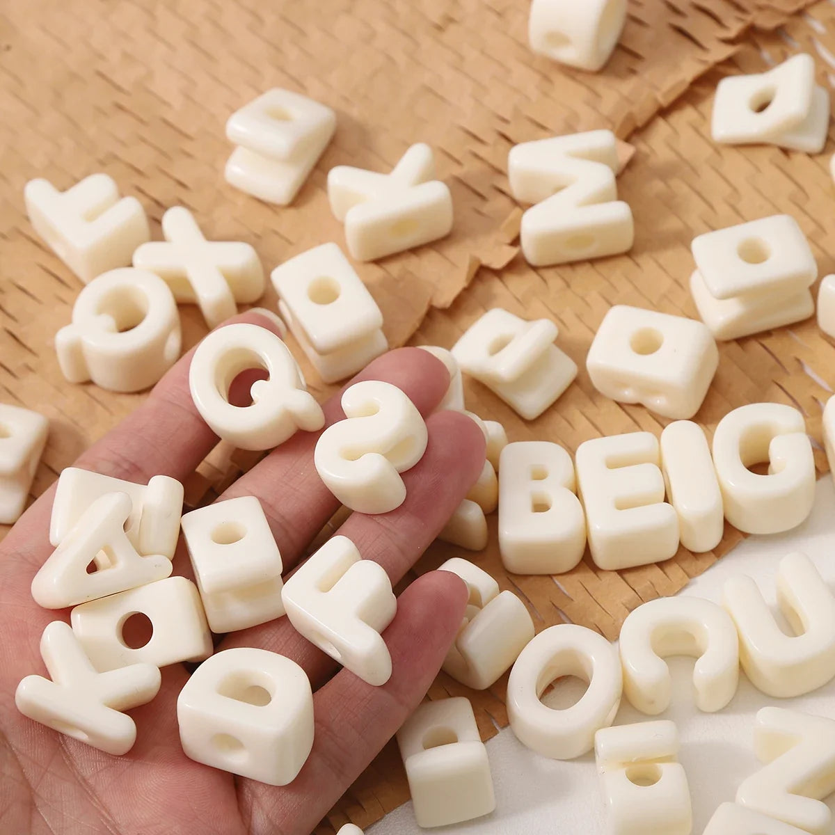 20pcs Beige Acrylic Large Hole Letter Loose Beads DIY Necklace