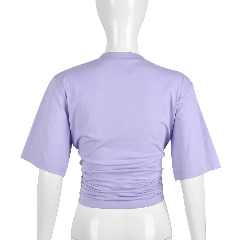 Perl White Cross Hollow Out Shirts for Women Summer Short Sleeve Female Clothes Fashion Christianity Pattern Crop Top Casual Tee