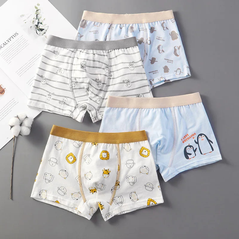 Kid Flat Angle Underwear 4pcs Boys Underwear 2-14 Year Old Student Cartoon Underwear Pure Cotton Children Underwear