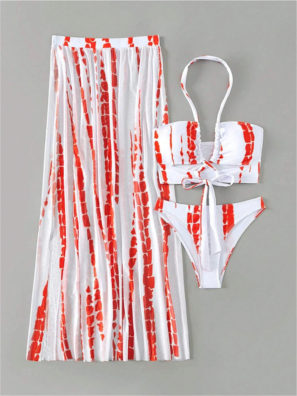 3 Pieces Tie Dye Cross Bikini 2025 Women Sexy Halter Swimsuit & Cover Up Pants Swimwear Bathers Bathing Swimming Suit Beachwear