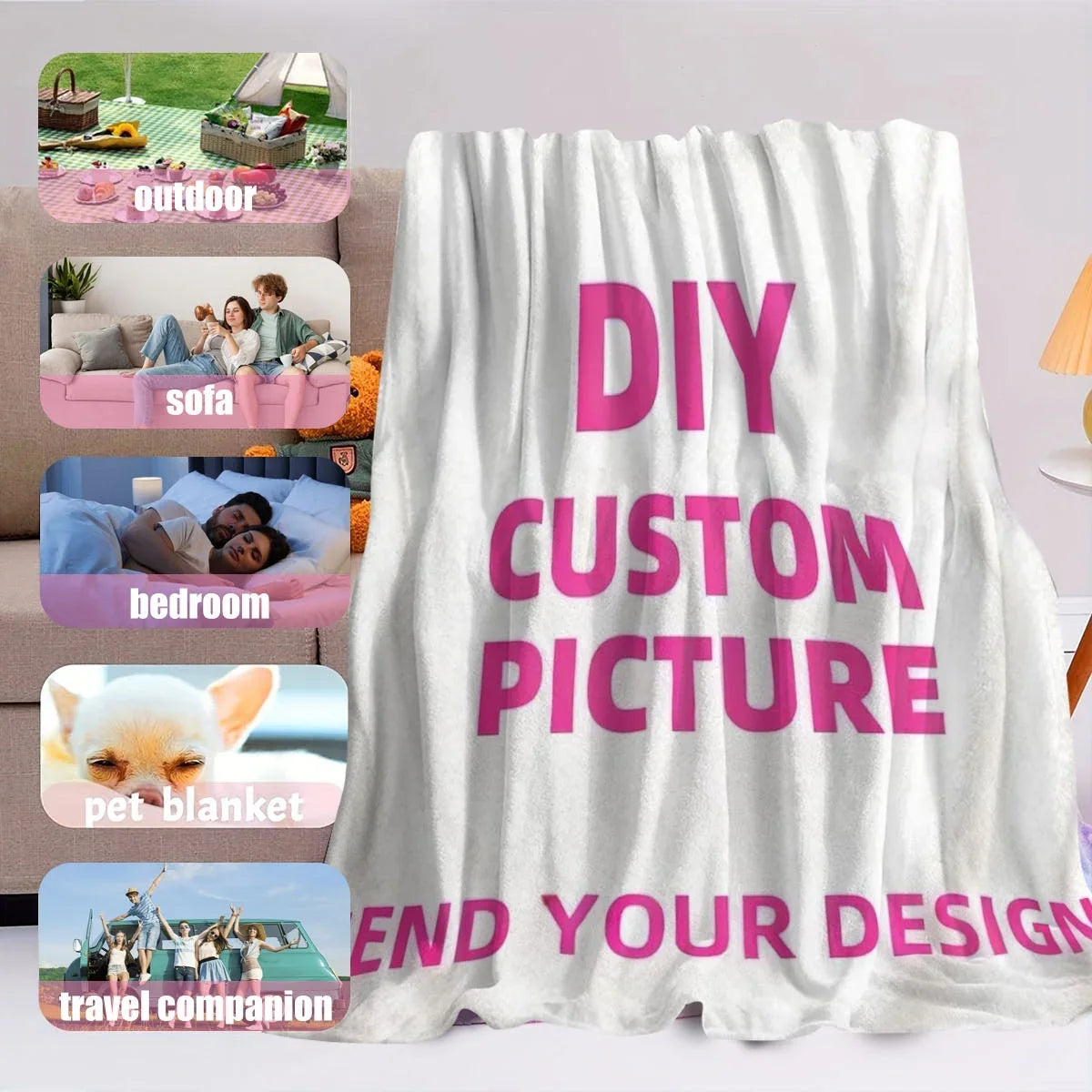Customized Winter Personalized Thick Flannel Blanket with Warm Photo Print Ultra Soft Warmth Multi-Functional for Sofa Bed Office
