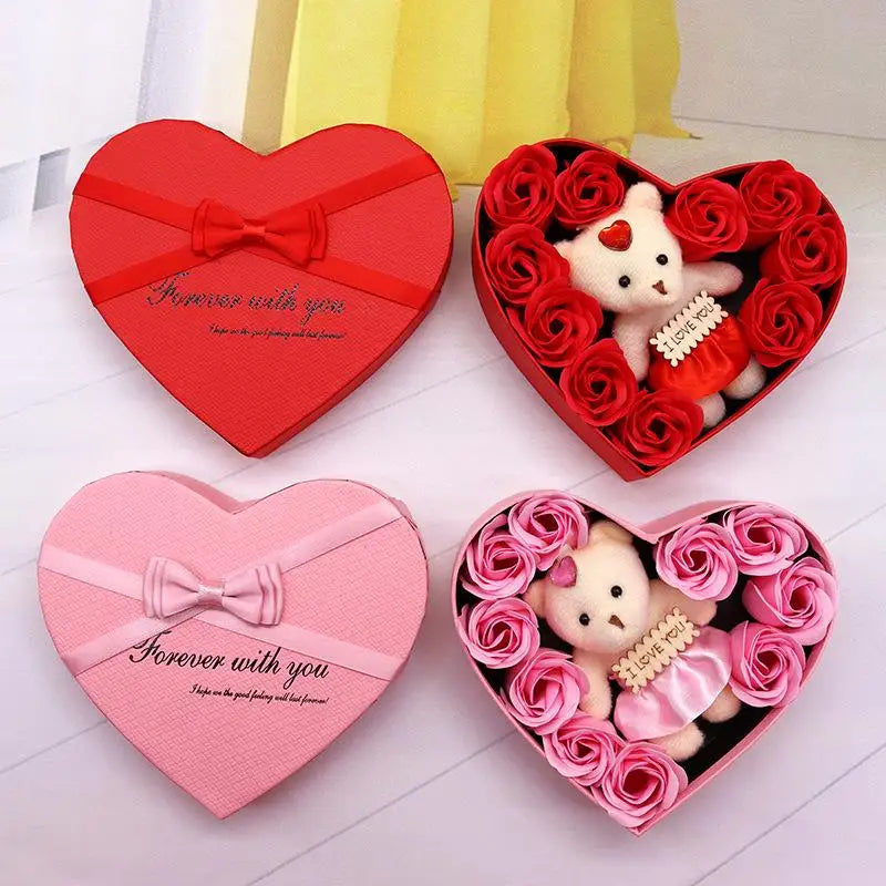 Flower Red Pink Soap Rose Love Gift Box With Bear Valentine's Day Mother's Day Anniversary Gift Wedding Party Decorations