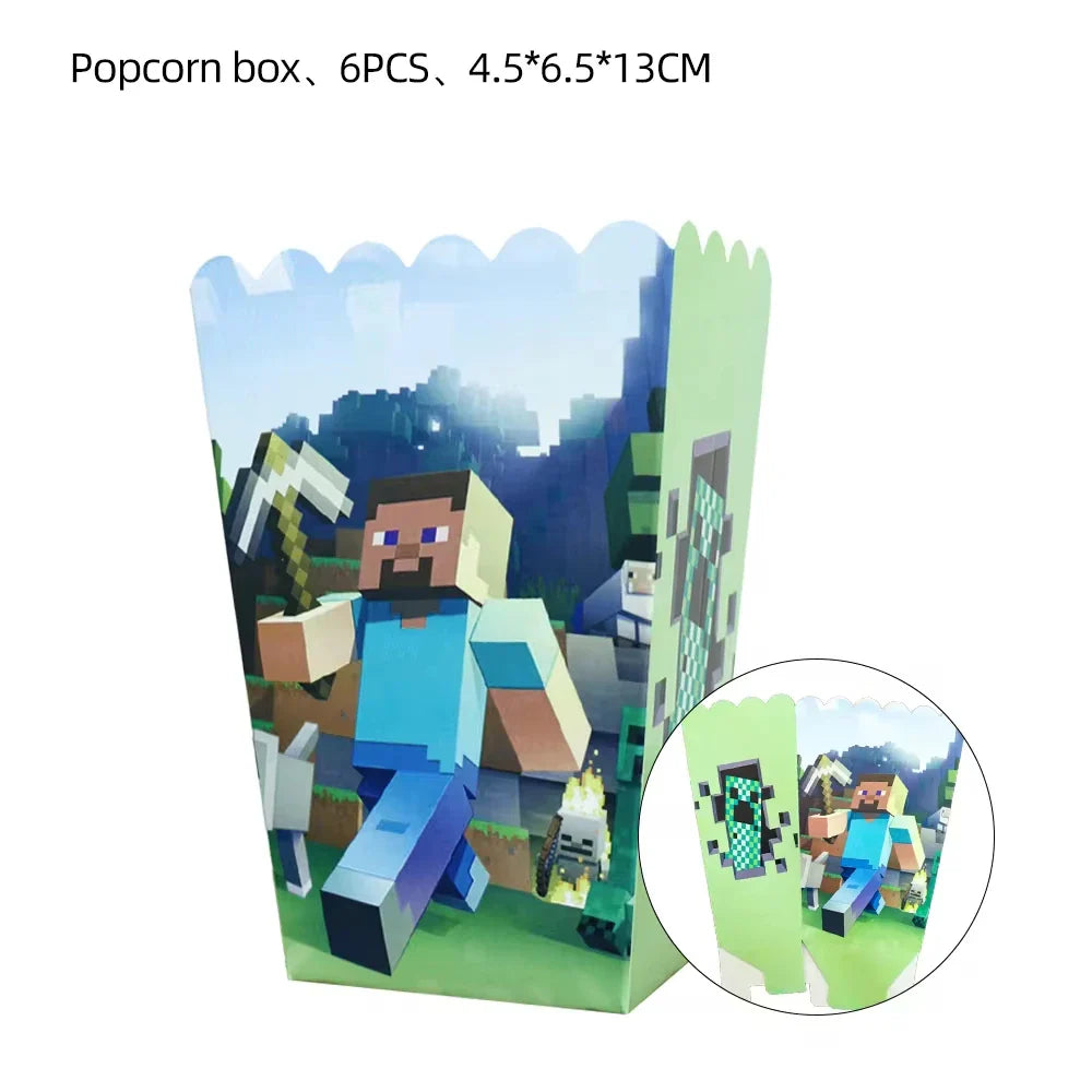 Miner Crafting Pixel Video Game Party Decor Disposable Tableware Cup Plate Tablecloth Balloon Baby Shower Kid Boy Party Supplies