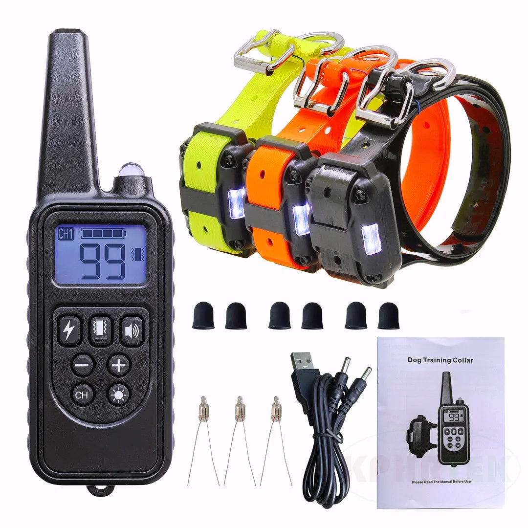 H880 Black Remote Dog Training Collar, For 1/2/3 Dogs, Shock, vibration and beep Function, Rechargeable and Waterproof