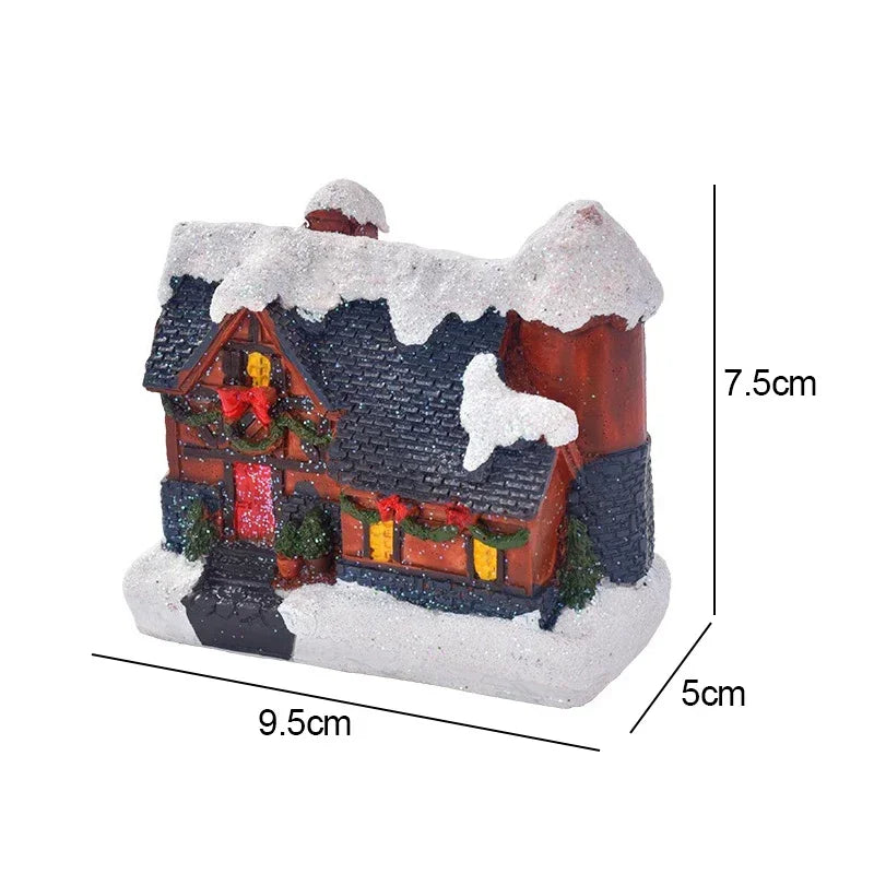 Christmas Resin House Light Christmas Glow Ornaments New Year Bedroom Decoration Kids Xmas Gift Micro Landscape Night Lights