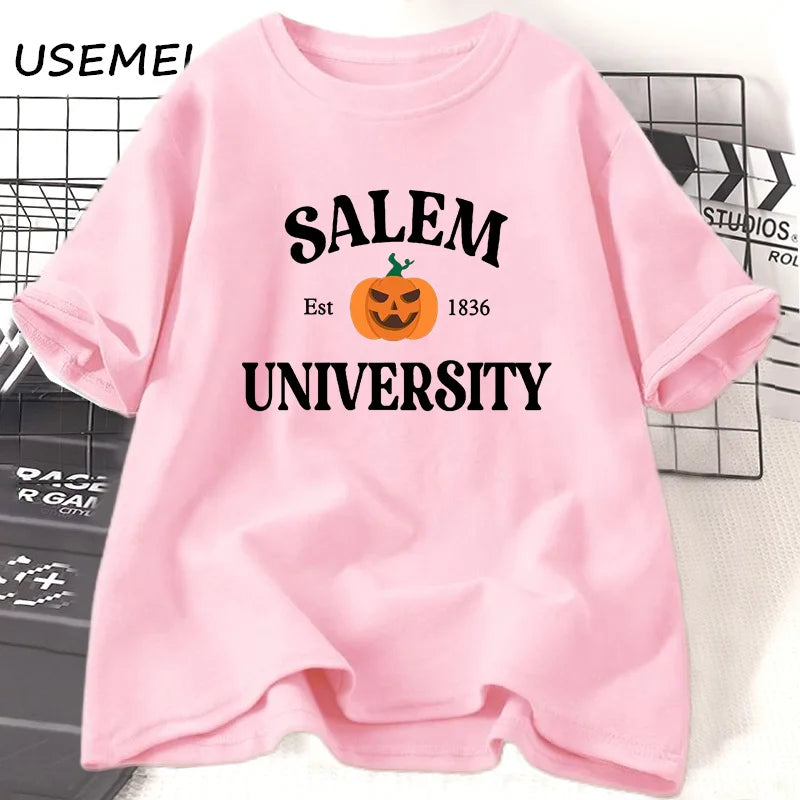 Salem University Est 1836 T-shirt Fall Vintage Halloween T Shirt Spooky Season Tee Shirt Cotton Short Sleeve Women's Clothing