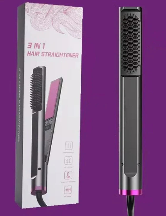 2 in 1 Hair Straightener Multifunctional Curling & Straightening Brush Ceramic Hot Comb Generator Helps Reduce Frizz Salon Tools
