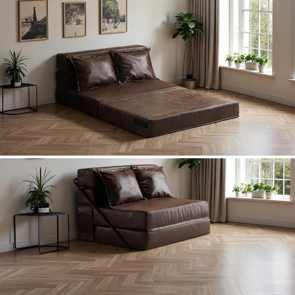 Futon Sofa Bed, 5-in-1 Convertible Sleeper Sofa, Chair, RV Furniture, for Small Spaces.