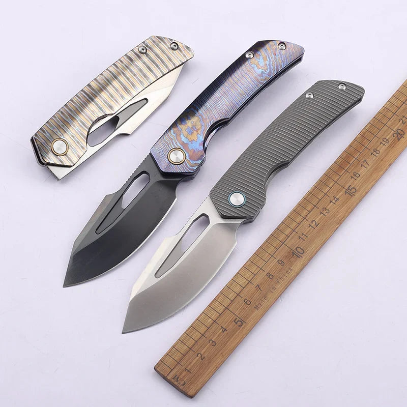 Folding Knife M390 Steel Titanium Alloy Handle Outdoor Survival Camping Portable EDC Collection Tool for Play