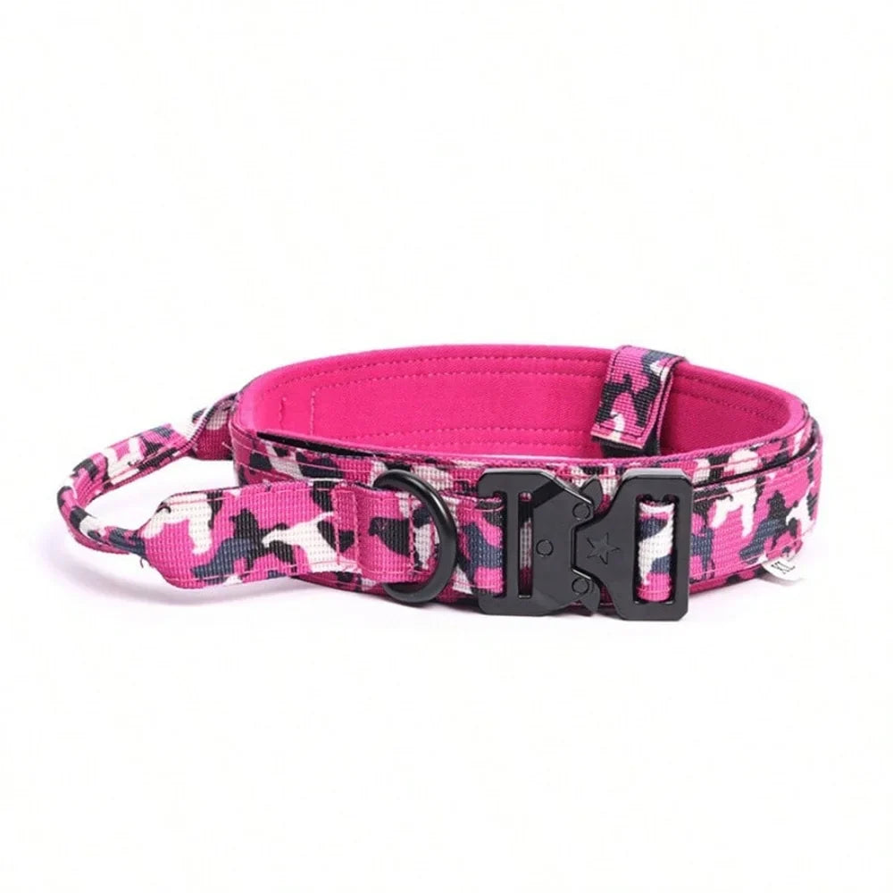 Tactical Dog Collar with Handle Heavy Duty Nylon Collar for Medium Large Dogs Adjustable Camo Pet Collar with Metal Buckle