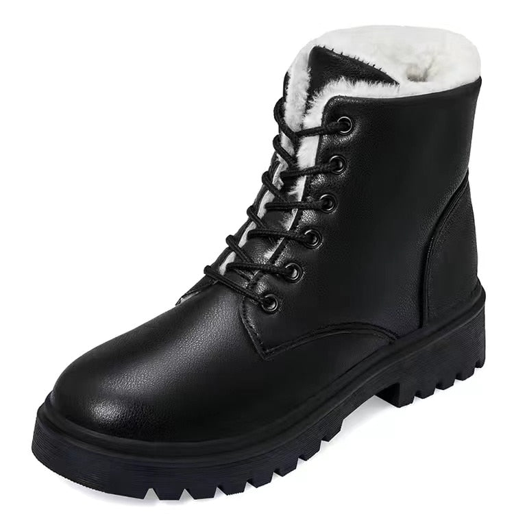 Winter Leather Women Winter Boots Thick Wool Warm Women High-heeled Genuine Boot High-quality Female Snow Boots Women Shoes