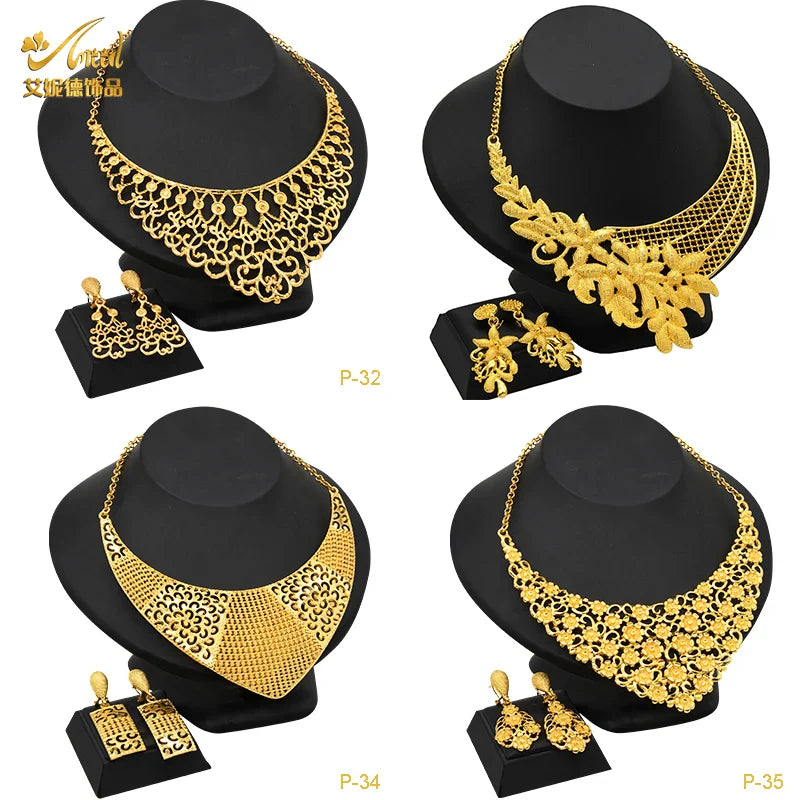 ANIID African 24K Gold Plated Jewelry Sets For Women 2PCS Set