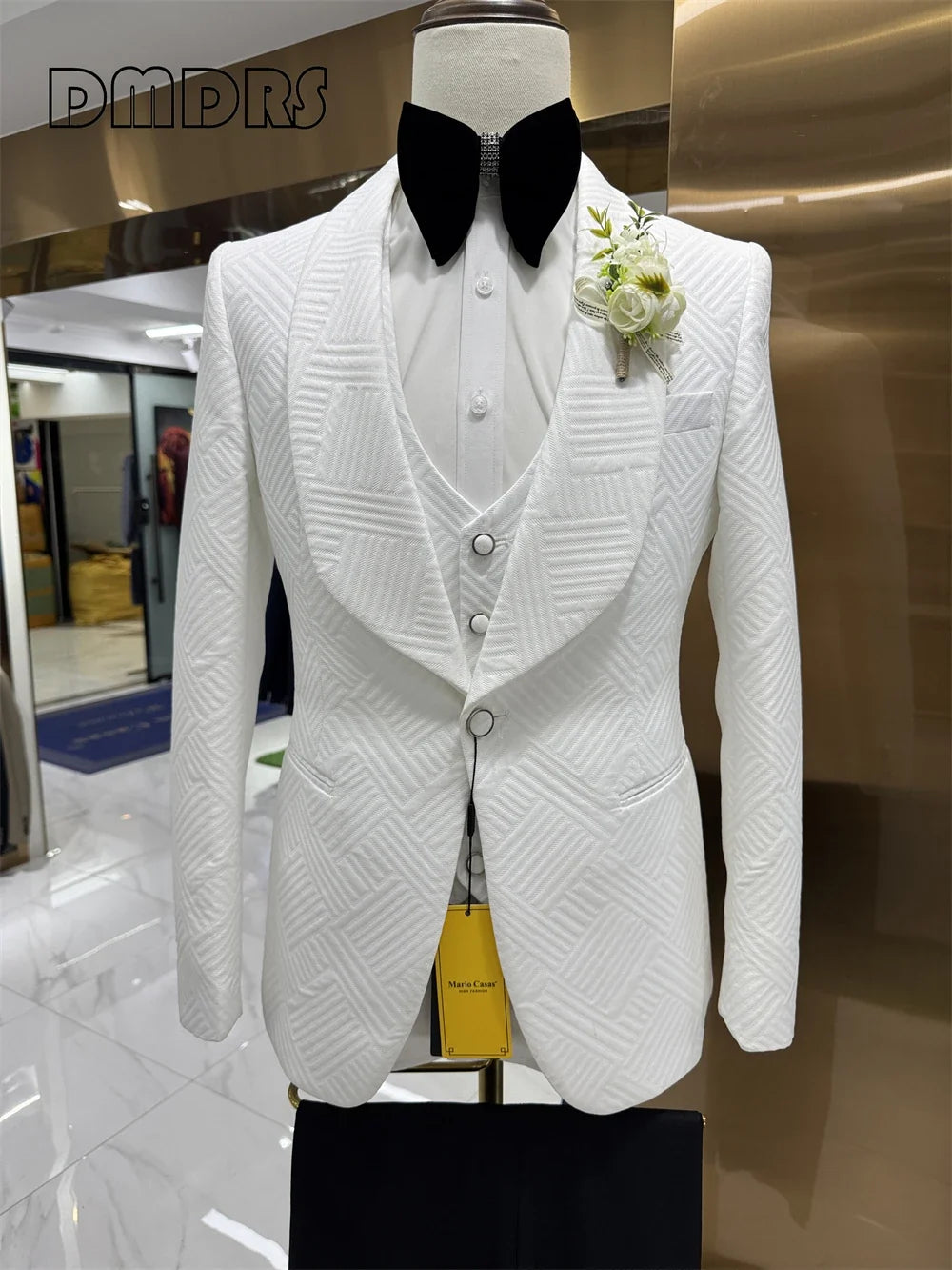 24H Ship High Quality Wedding Suit Set for Groom 3 Pieces Men's Fashion Suits One Button Shawl Neck Blazer Jacket Vest Pants