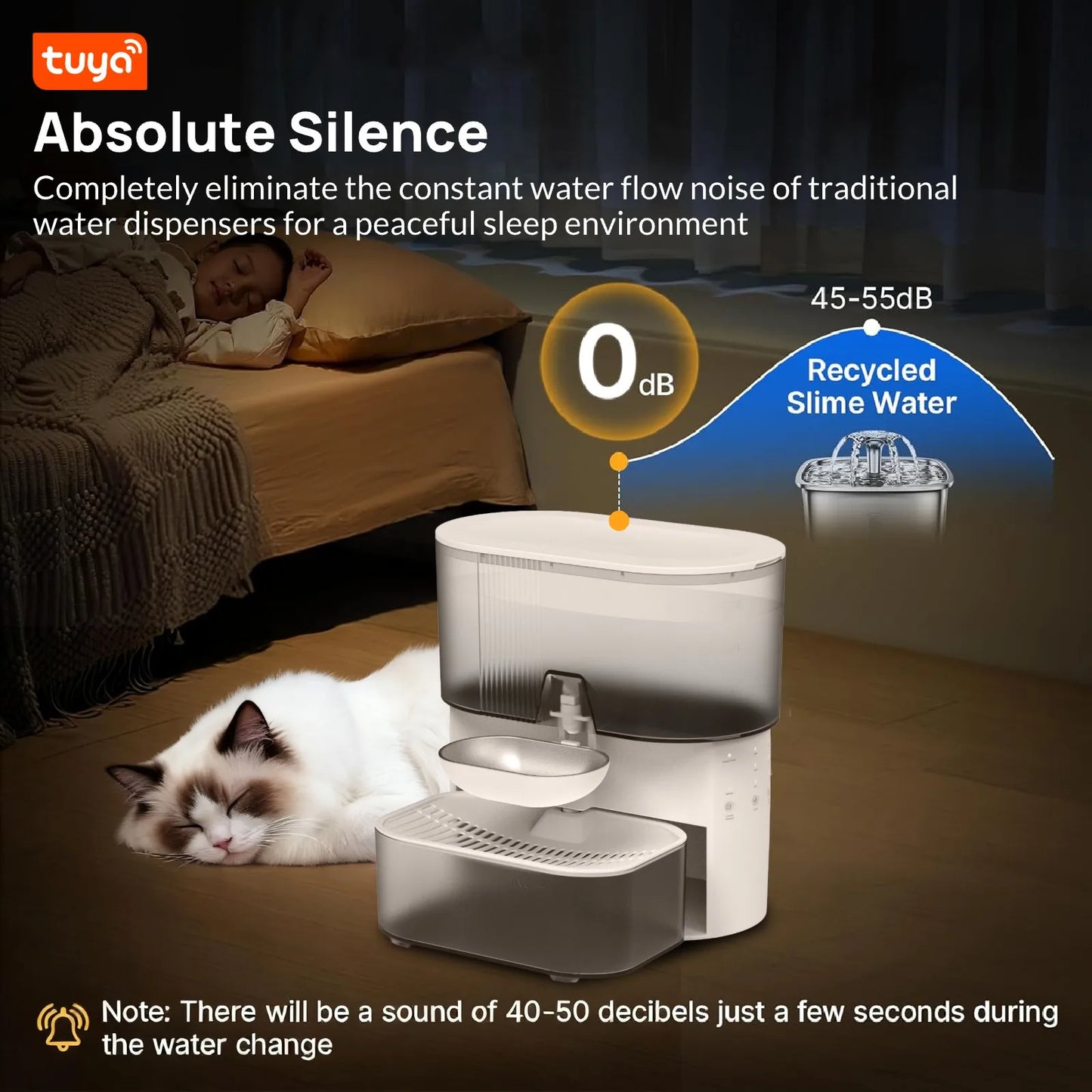 3L Intelligent Timed Pet Water Fountain, Rechargeable Auto Water Dispenser for Cats, Wastewater Separation, No Filter No APP