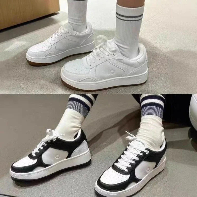 Genuine leather white shoes classic black and white running shoes.
