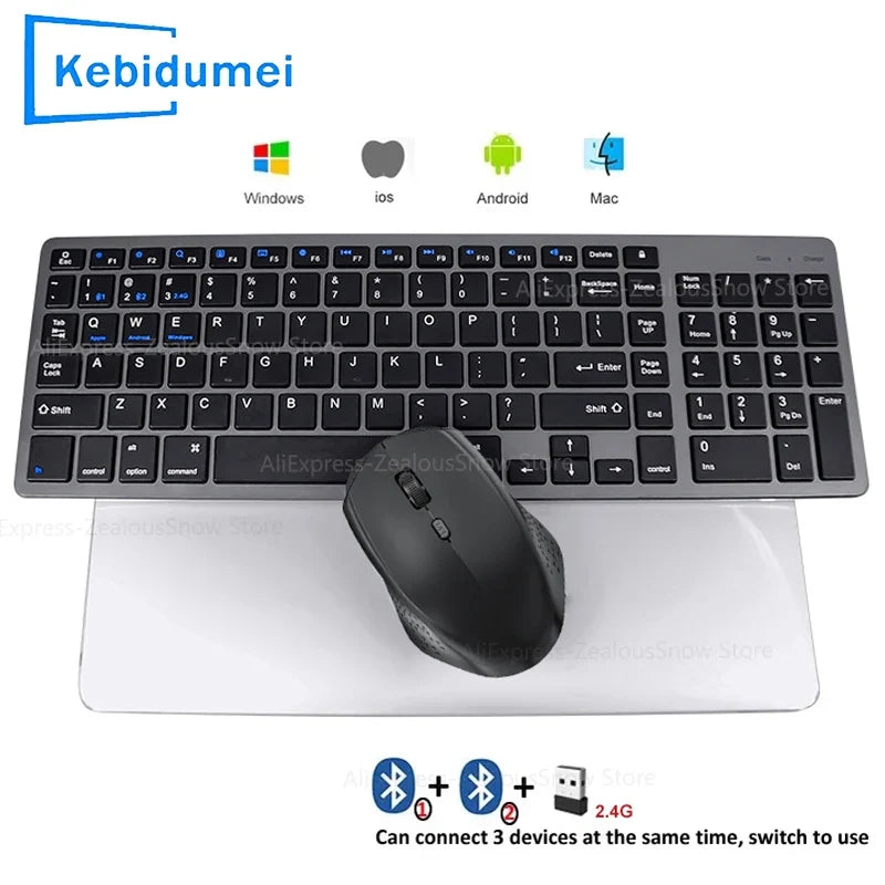 New Bluetooth 5.0 Wireless Keyboard Mouse Set 2.4G English 102 Keycaps For MacBook iPad Tablet Rechargeable Mice Keyboard Laptop