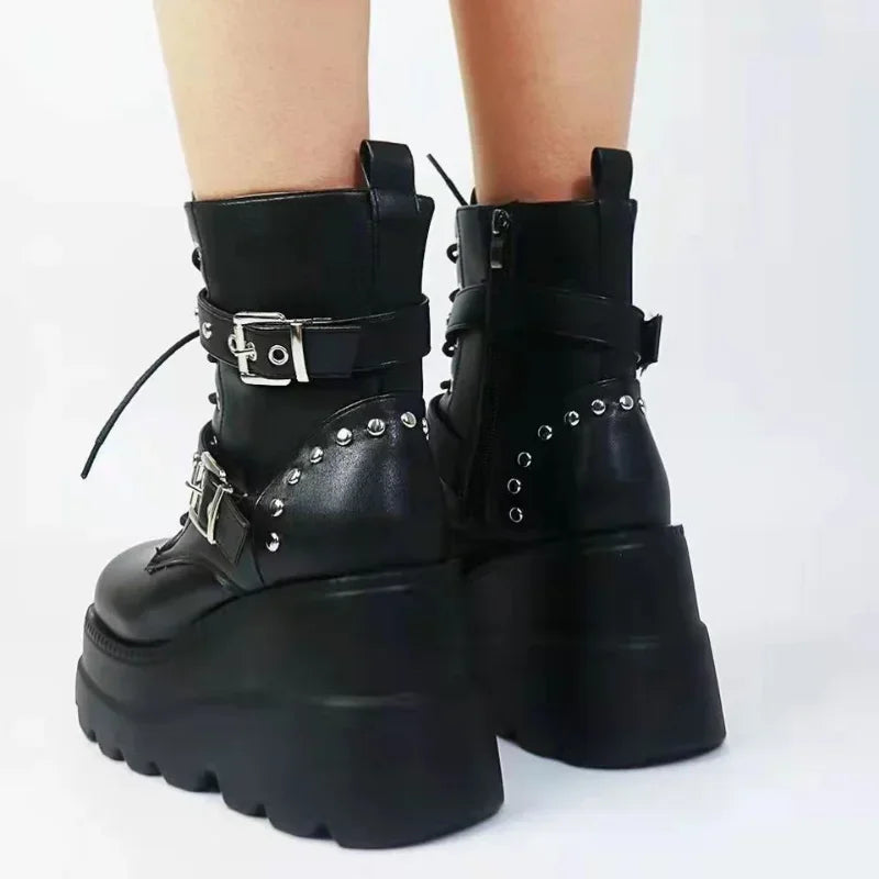 New Women Pu Leather Ankle Boots, Autumn, Winter, Round Toe Lace Up Shoes.