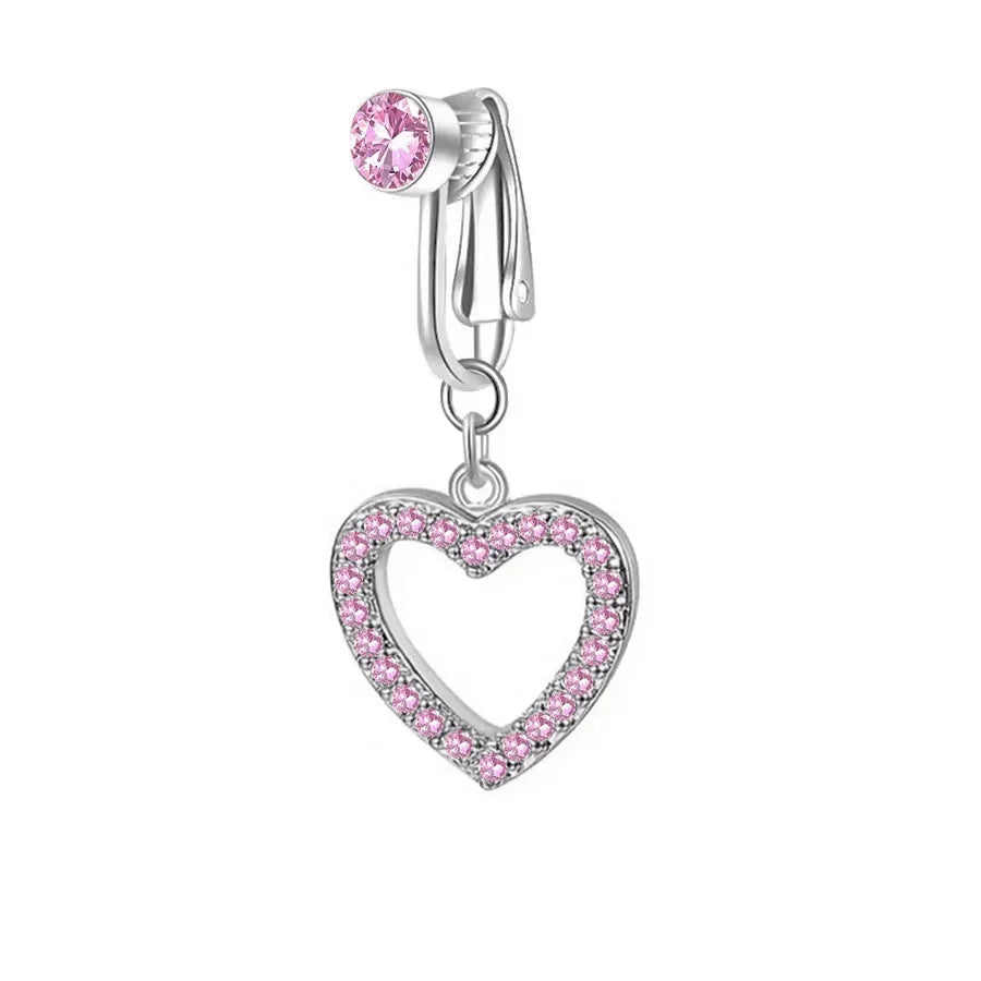 Clip On Belly Button Ring Butterfly Copper Zircon Pink Fake Belly Piercing Umbilical Navel Body Jewelry Trendy Fashion Style