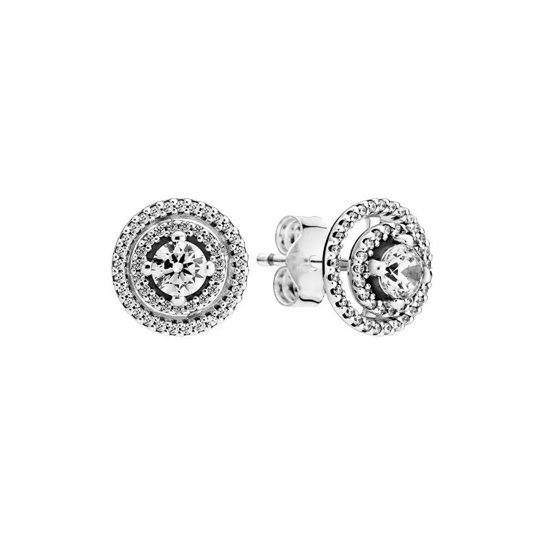 100%925 Pure Silver Classic Water-Drop Heart-Shaped Round Stud