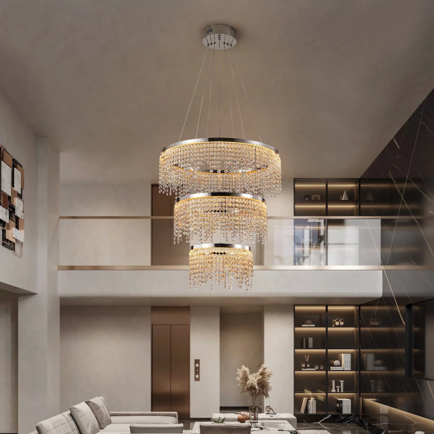 23.6-inch Crystal Chandelier, Dimmable Led Ceiling Lamp, Adjustable Color Temperature 3000K/4000K/6000K, Height Adjustable, Luxury Round Chandelier, Suitable for Living Room, Dining Room, Bedroom.
