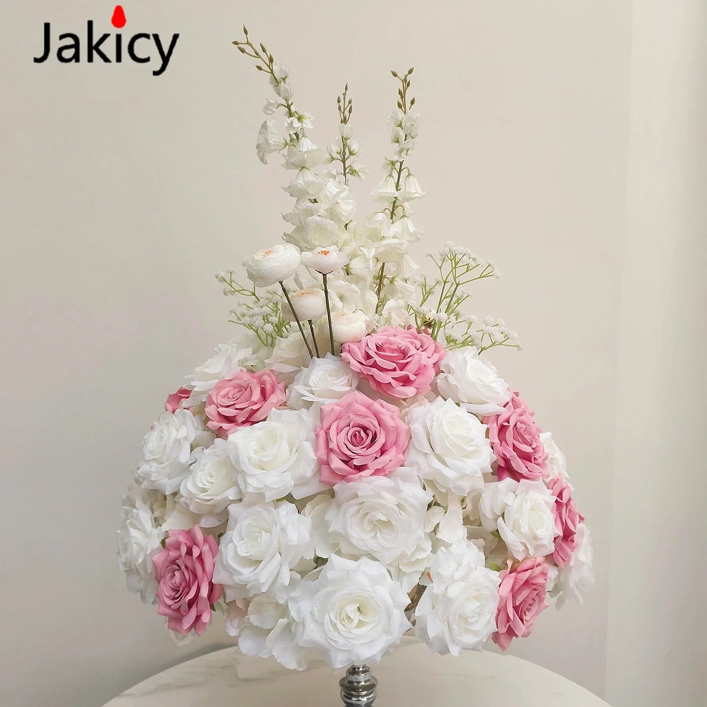 Red White Customized Artificial Rose Delphinium 50cm Flower Ball Wedding Decor Table Centerpieces Flower Decor Event Road Props