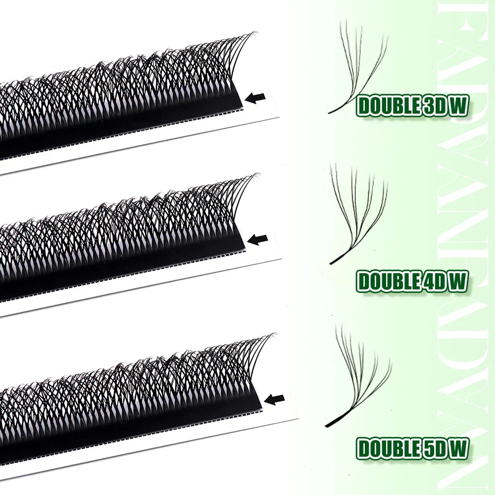 FADVAN 3D/4D/5D W Shaped Double Tips Eyelashes Extensions Natural Softlight Volume Fanning Lashes 0.07 Curl C D Black Eyelashes