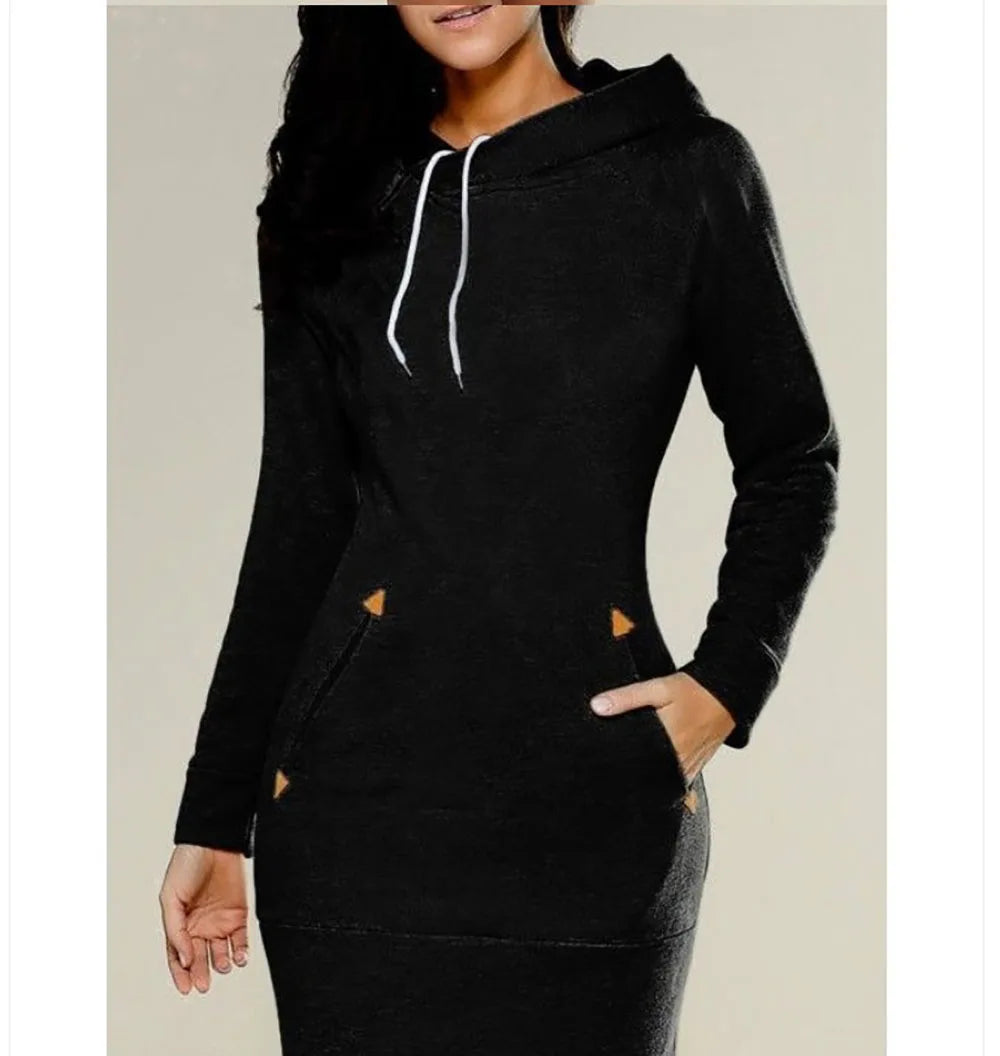 2024 woman Women's Clothing Dresses hot selling new hooded zipper pullover mid length hoodie dress in 5 colors and size 6 Dress