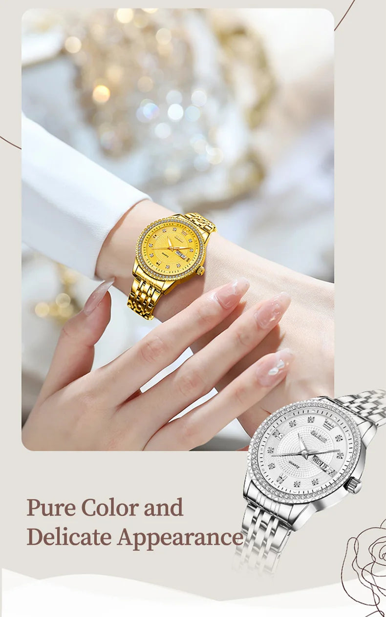 OLEVS Luxury Quartz Watch for Women Stainless Steel Elegant Women's Watches Luminous Waterproof Original Fashion Lady Wristwatch