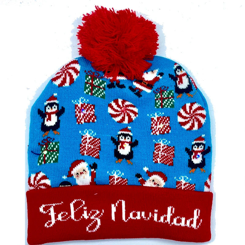 LED Christmas Hat Creative Flashing Led Light Knitted Hat Snowman Winter Warm Color Knitted Cap Christmas Gift